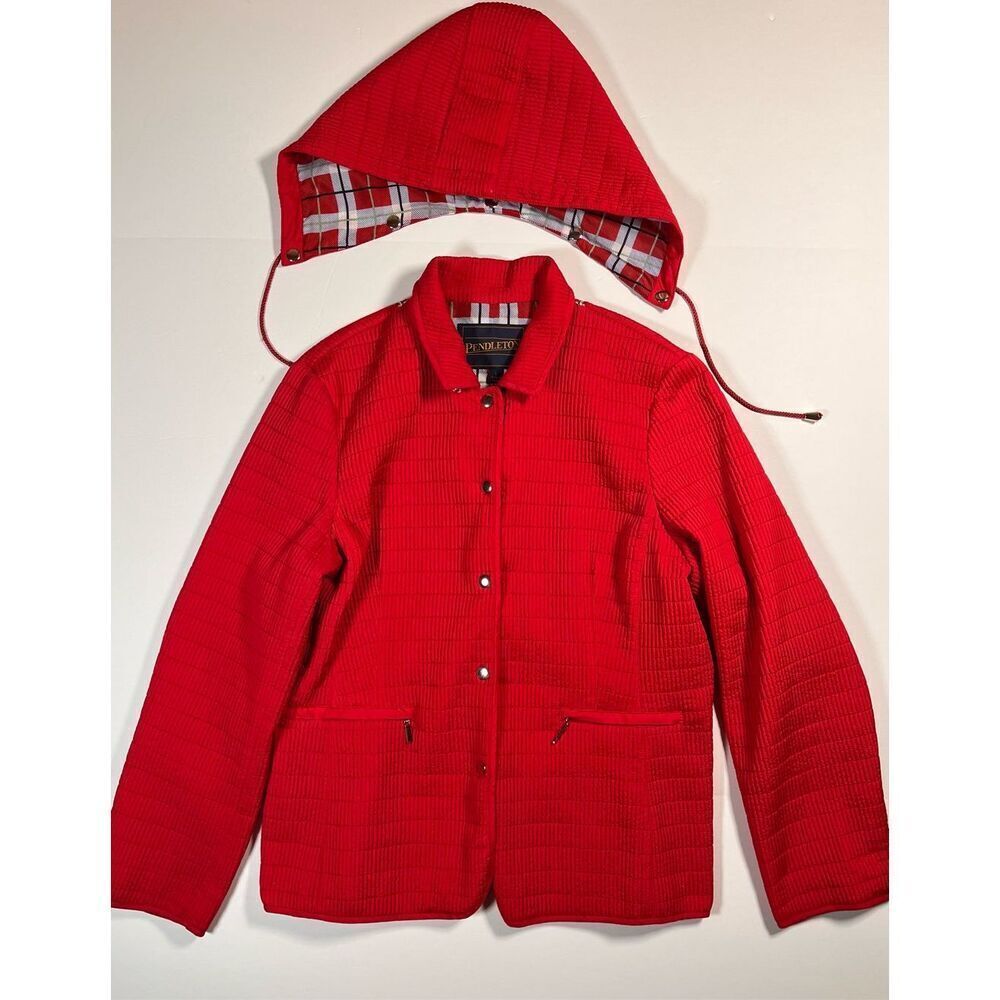 Pendleton Quilted Red Snap Front Jacket Removable… - image 2
